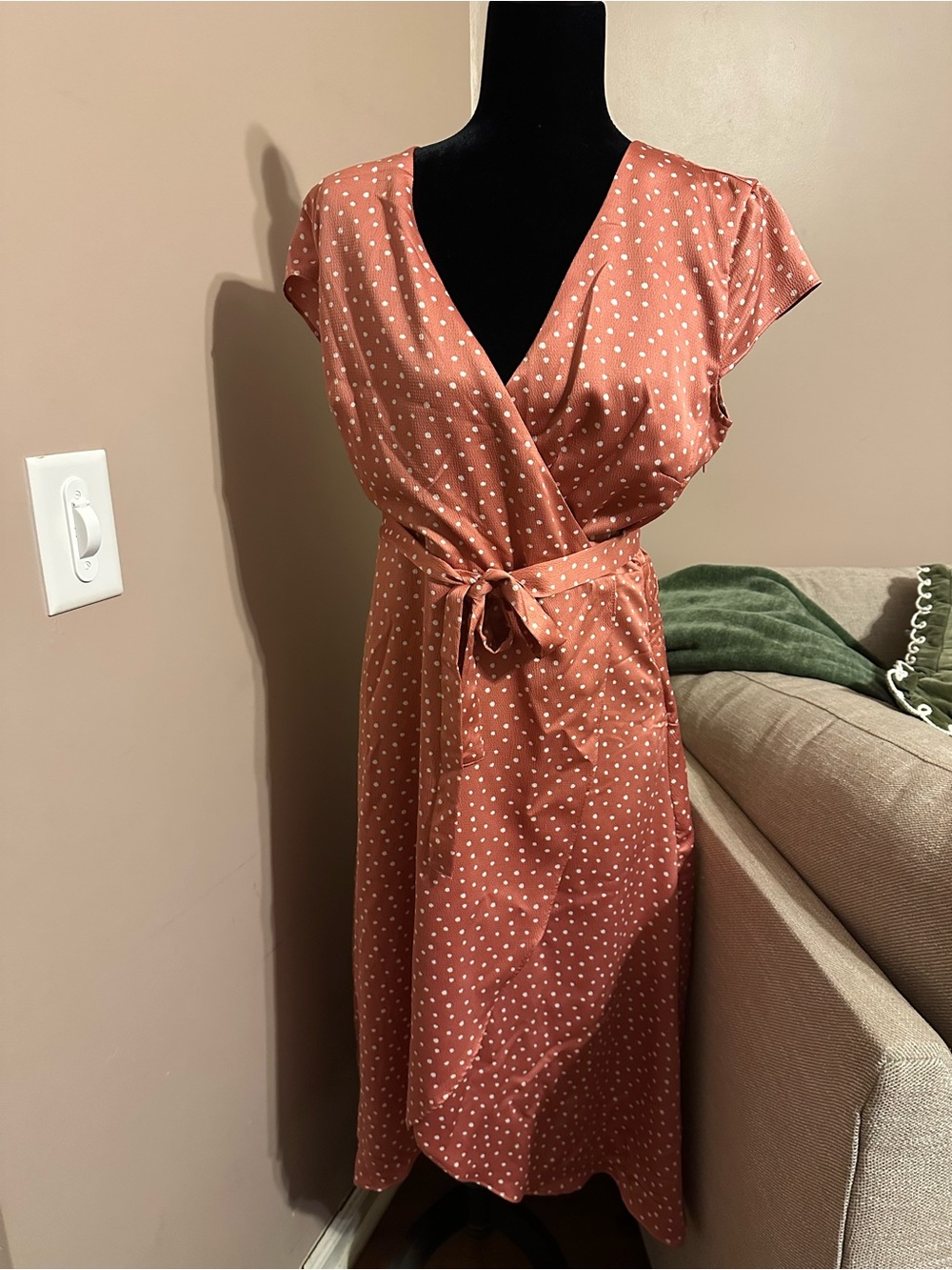 Madison Rust Polka Dot Wrap Midi Dress
